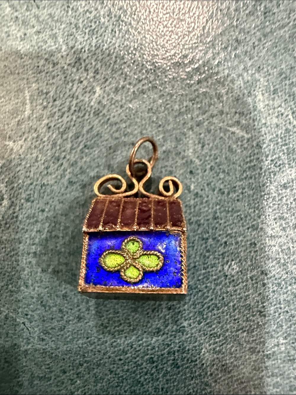 Vintage Enamel House Pendant - Blue & Green